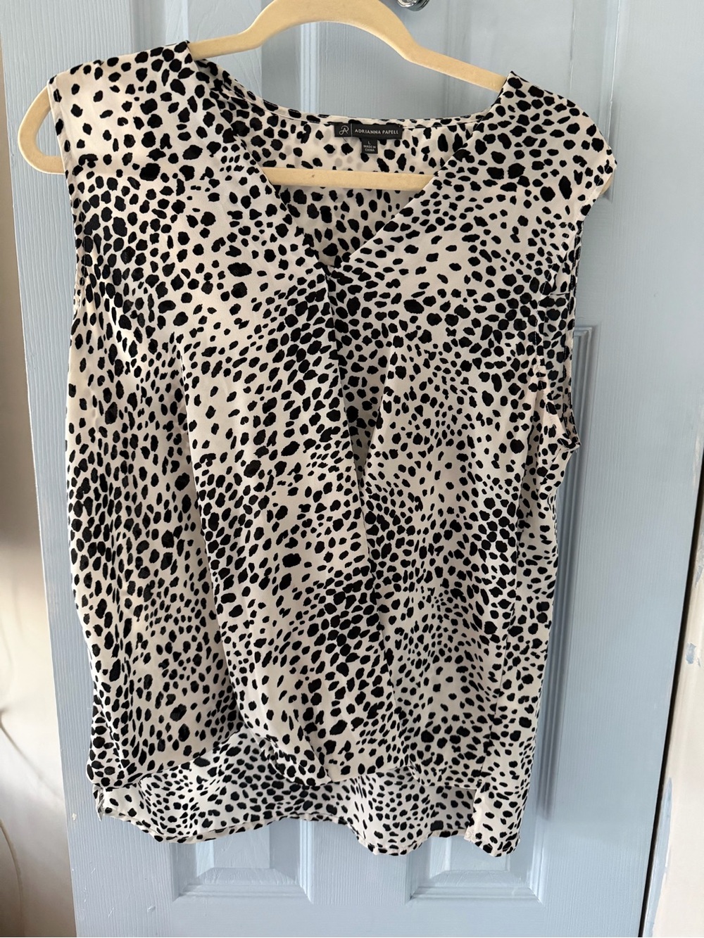 Adrianna Papell Sleeveless Black & Cream Animal-Print V-Neck Top